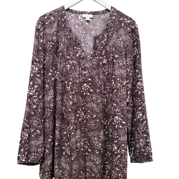 J.JILL Tunic Top Plus Size 2X Womens Blouse Burgundy Plum FloralRayon Long Sleev - Picture 6 of 8
